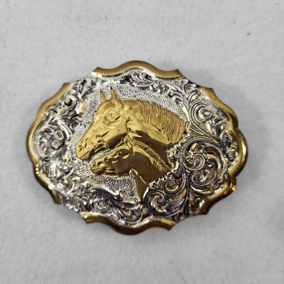 Vintage Crumrine Heavy Silver On Jewelers Bronze Reno Wild Horses Belt Buckle - Picture 4 of 6